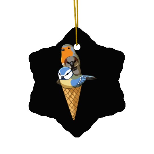 Funny Birds Ice Cream Robin, Blue Tit and House Ceramic Ornaments
