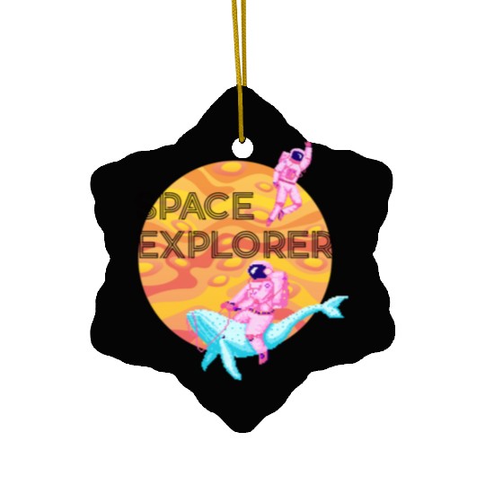 Space Explorer Two Astronauts and A Blue Whale Ceramic Ornaments