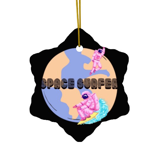 Space Surfer Two Astronauts and Planet Earth Ceramic Ornaments