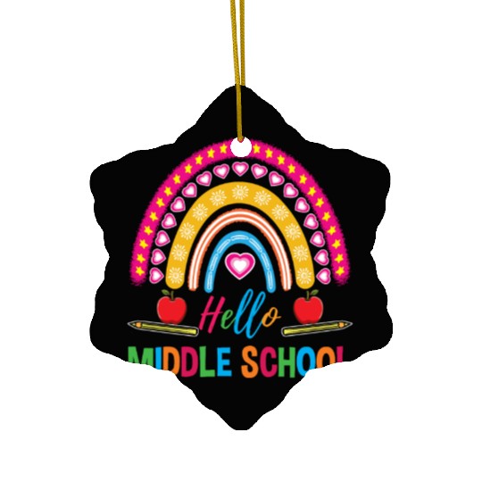 Hello Middle School Teacher Rainbow Ceramic Ornaments