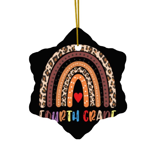 Fourth Grade Teacher Leopard Rainbow Ceramic Ornaments