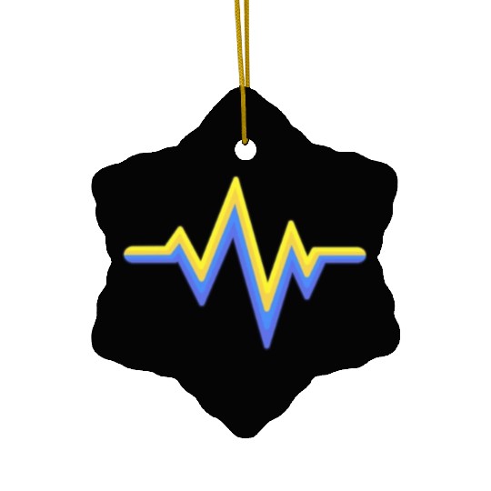 Yellow Blue Heartbeat World Down Syndrome Ceramic Ornaments
