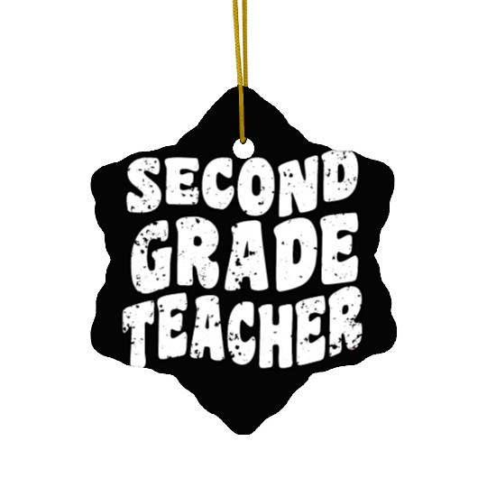 Retro Groovy Second Grade Teacher Back To School Ceramic Ornaments
