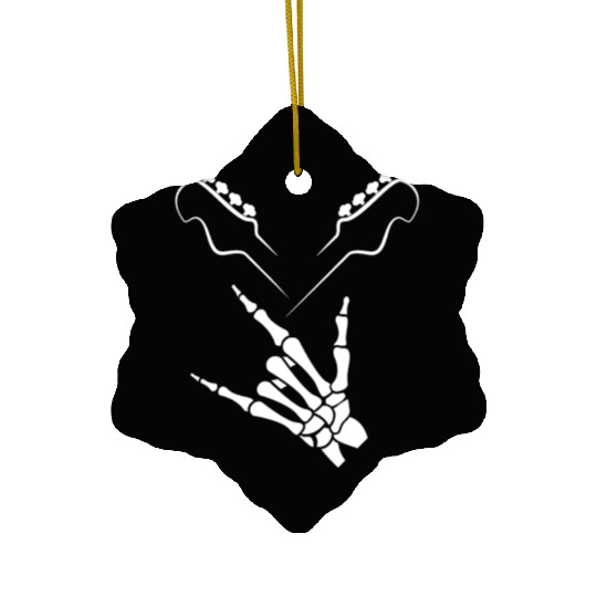 Rocker Skeleton Hand Rock On Rock Star Guitar Ceramic Ornaments