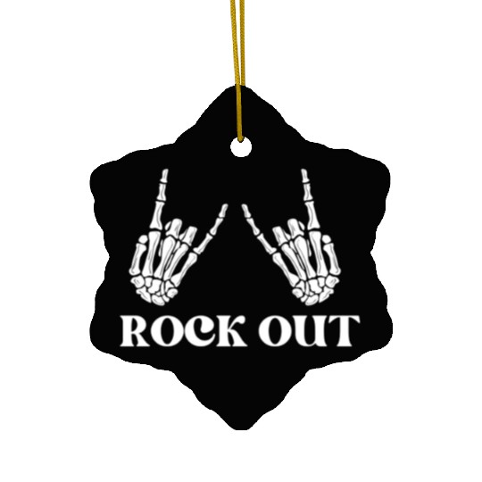 rock and roll rock out skeleton hand peace sign Ceramic Ornaments