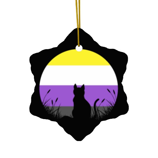 Cat Moon LGBT Nonbinary Flag Ceramic Ornaments