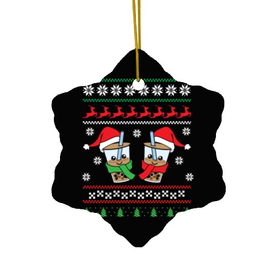 Christmas Bubble Boba Tea Winter Xmas Holiday Ceramic Ornaments