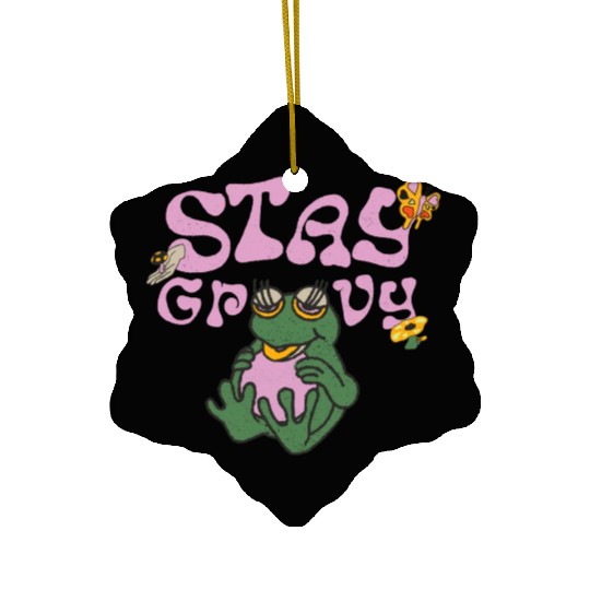 Stay Grvy - Pink Dark Green Typecentric Ceramic Ornaments