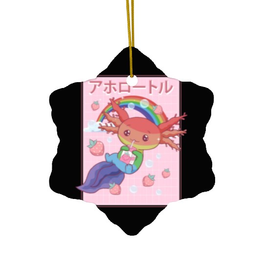 Kawaii Axolotl Strawberry Milk Gay Pride Ceramic Ornaments