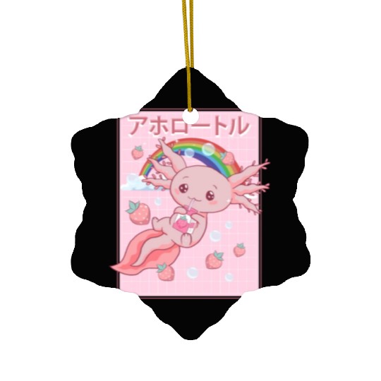Kawaii Axolotl Strawberry Milk Ceramic Ornaments