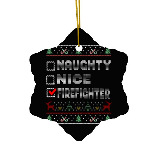 Naughty Nice Firefighter, Matching Christmas Ceramic Ornaments