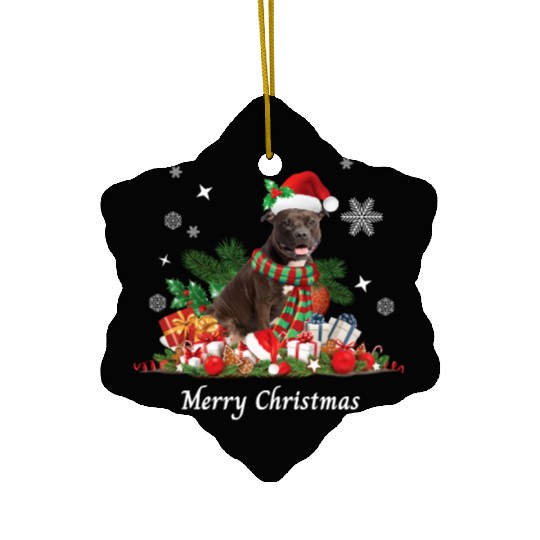 Christmas Pitbull, Pit Bull dog, Merry Christmas Ceramic Ornaments