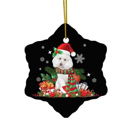 Christmas white Poodle Santa Claus Hat Ceramic Ornaments