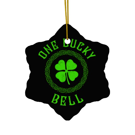 One Lucky Bell Irish Family 4 Leaf Clover Ceramic Ornaments