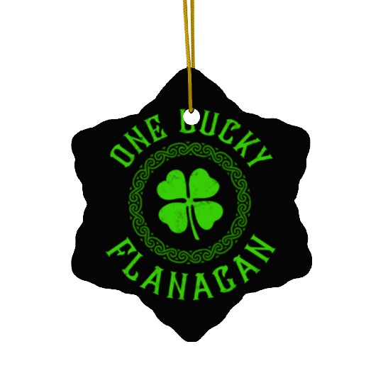 One Lucky Flanagan Irish Family Four Leaf Clover Ceramic Ornaments