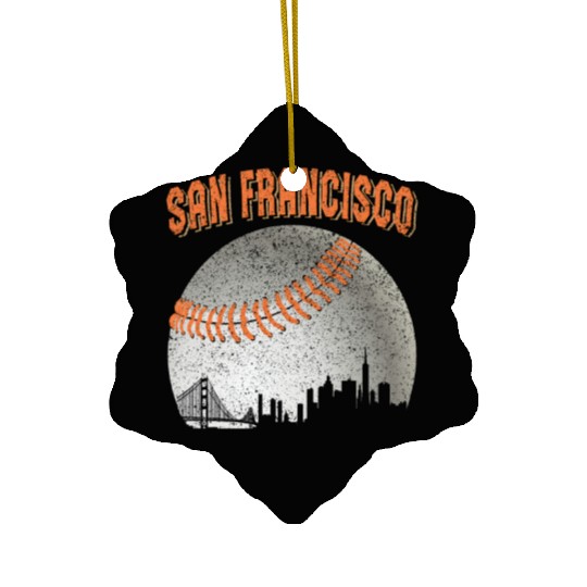 San Francisco Vintage Skyline Baseball For Gameday Ceramic Ornaments