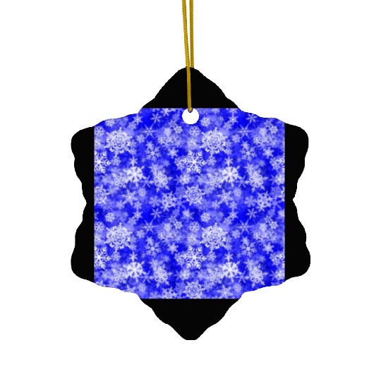 Navy Blue White Snowflakes Pattern Ceramic Ornaments