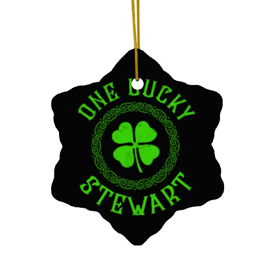One Lucky Stewart Irish Family Four Leaf Clover Ceramic Ornaments