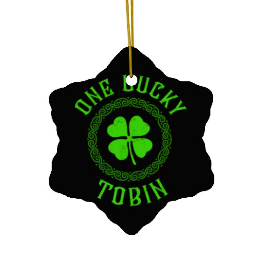 One Lucky Tobin Irish Family Four Leaf Clover Ceramic Ornaments