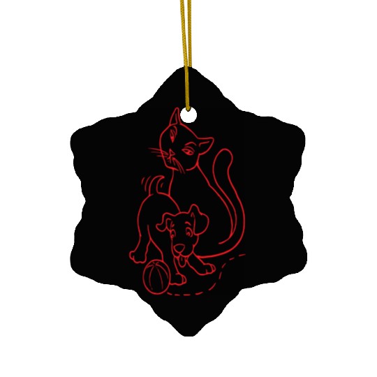 Cat And Dog Red Ceramic Ornaments