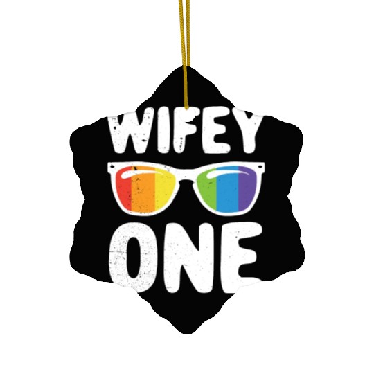 Wife One Funny Lgbt Lesbian Couple LGBT Pride Gay Ceramic Ornaments