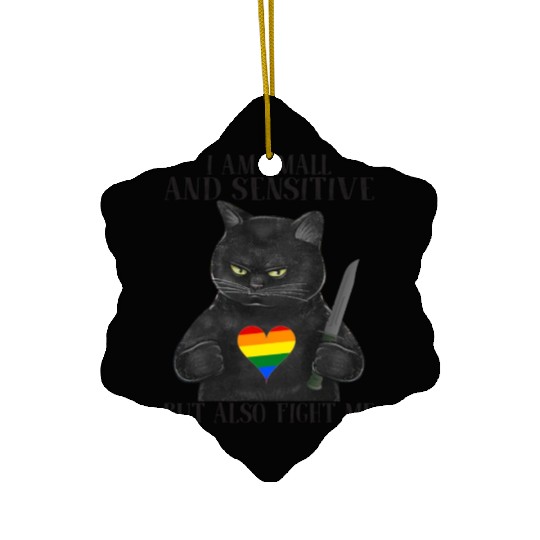 LGBT Black Cat Knife Rainbow Heart Gay Pride Flag Ceramic Ornaments