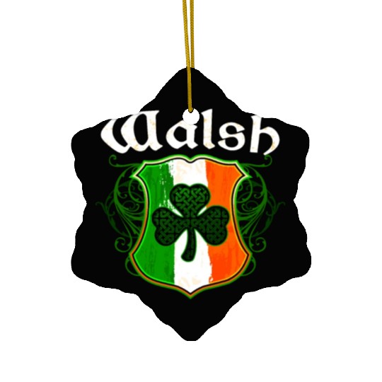 Walsh Irish Surname Ireland Flag Shield Shamrock Ceramic Ornaments