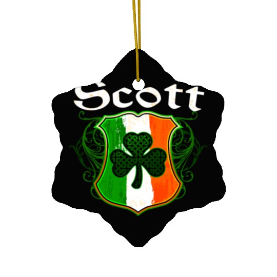 Scott Irish Surname Ireland Flag Shield Shamrock Ceramic Ornaments