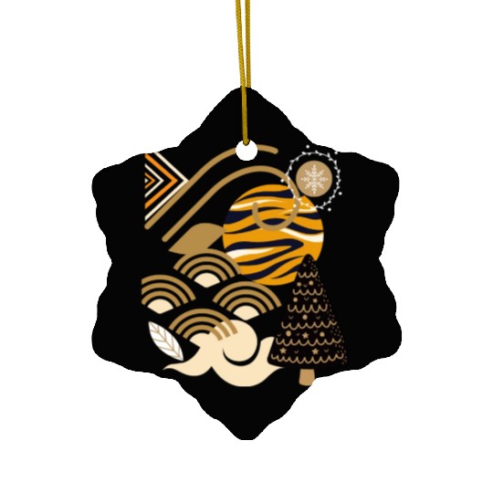 Winter Abstract Geometric Leopard Snow Ceramic Ornaments