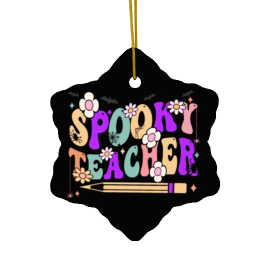 Spooky Season Retro Spooky Teacher Halloween Funny Ceramic Ornaments