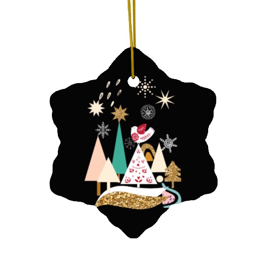 Christmas Winter Scandinavian Trees Snow Ceramic Ornaments