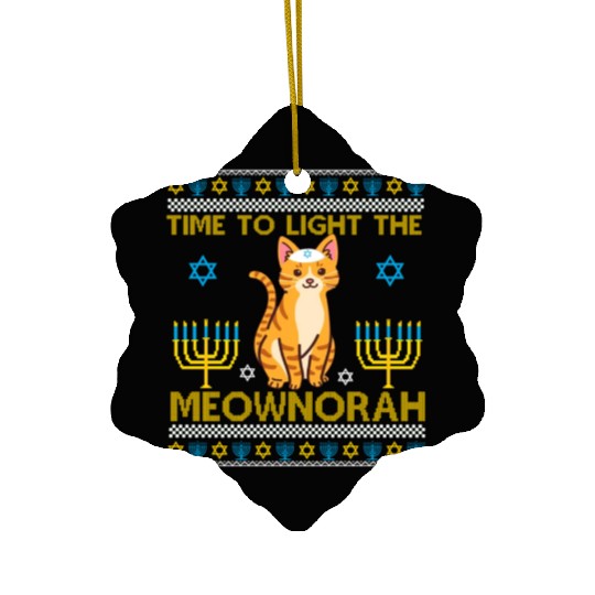 Light The Meownorah Jewish Cat Menorah Lover Ugly Ceramic Ornaments