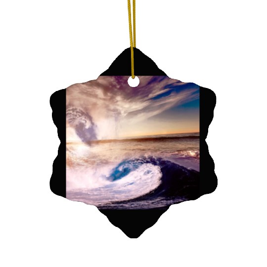 dark blue ocean waves storm fantasy Ceramic Ornaments