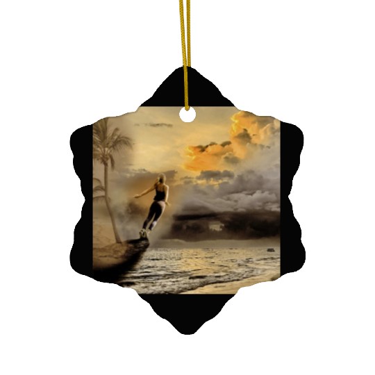 dark blue ocean waves storm fantasy Ceramic Ornaments