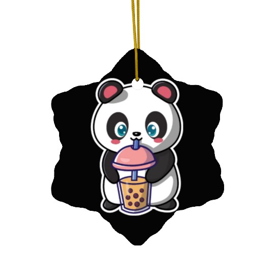 Panda Bear Boba Milk Tea Funny Bubble Tea Lovers Ceramic Ornaments