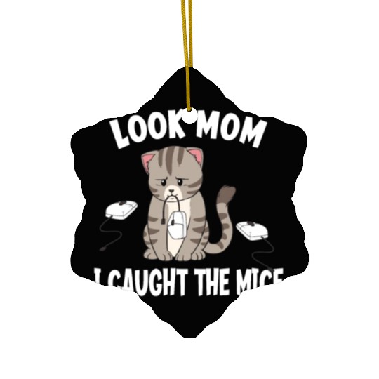 I Caught All The Mice Funny Cat Computer Mouse Ceramic Ornaments