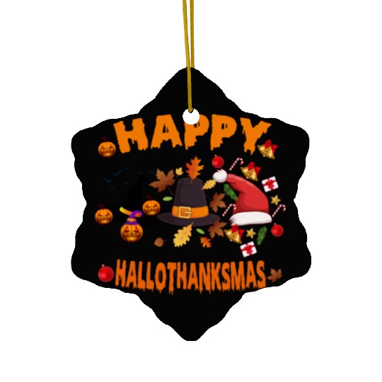 Wine Halloween Christmas Happy Hallothanksmas Ceramic Ornaments