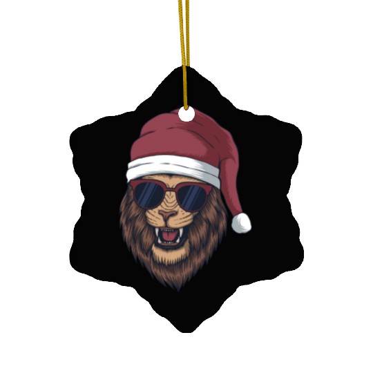 Christmas Lion with Santa Hat Ceramic Ornaments