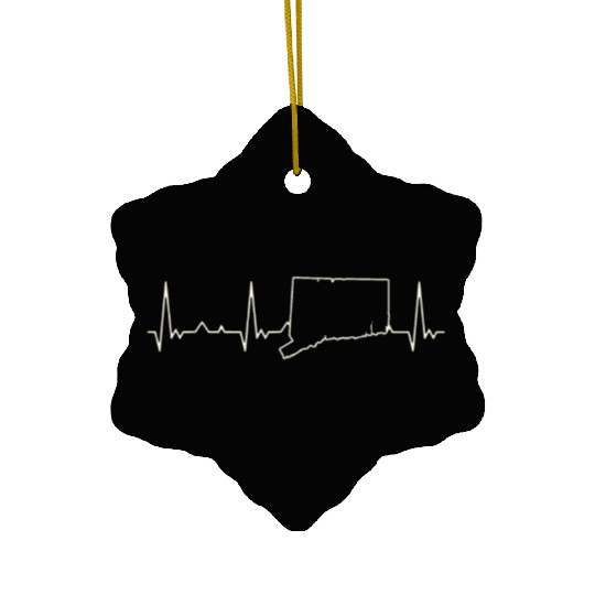Connecticut State USA. Heart. Love. EKG. Pulse. Ceramic Ornaments