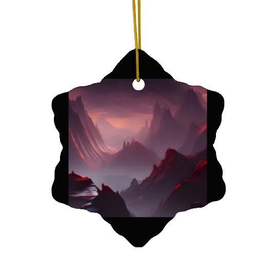 Red Mountains on a Alien Planet Ceramic Ornaments