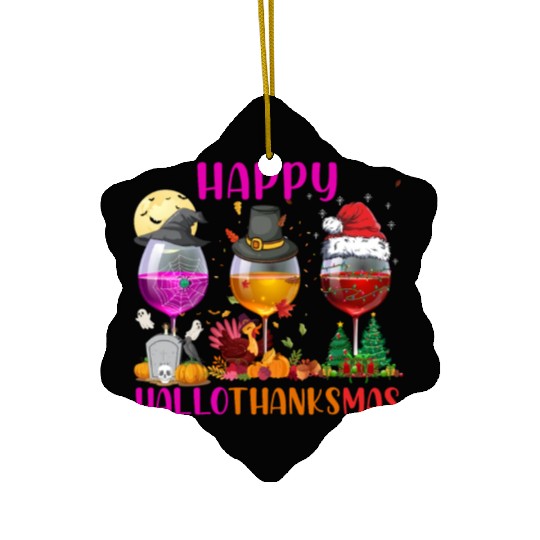 Happy Hallothanksmas Wine Lover Halloween Thankful Ceramic Ornaments