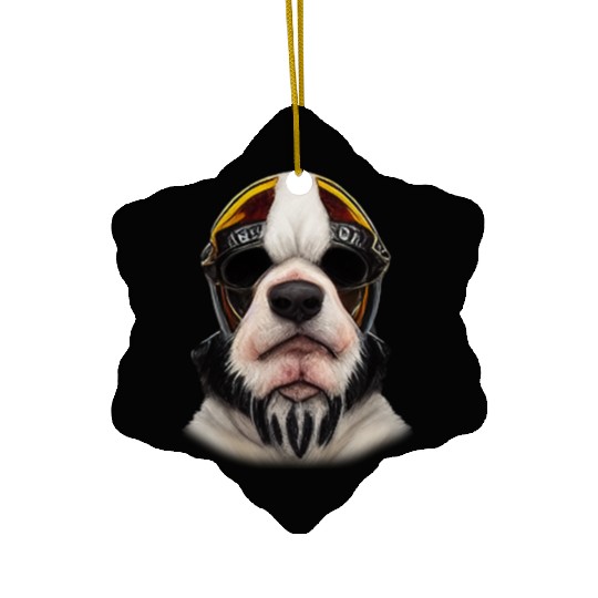 Biker Saint Bernards dog portrait motorcycle Ceramic Ornaments