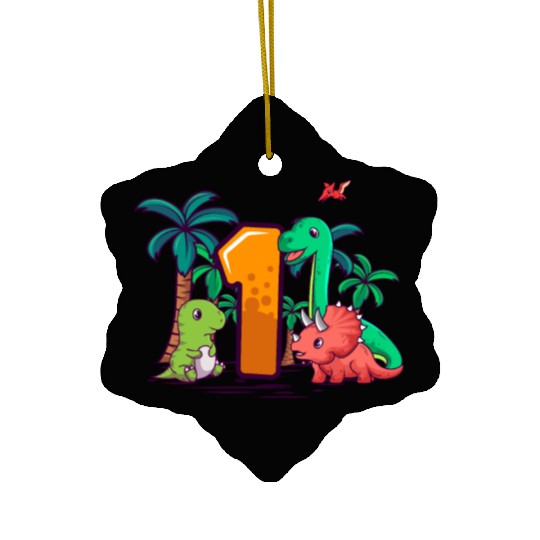 1st Birthday T-Rex Triceratops Dinosaur 1 Year Ceramic Ornaments