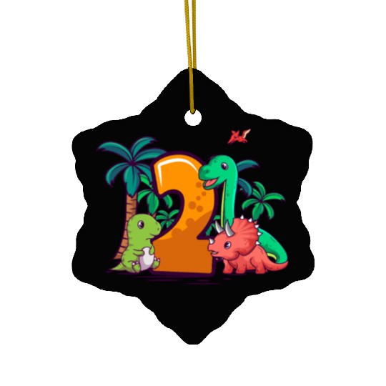 2nd Birthday Trex Triceratops Dinosaur 2 Year Ceramic Ornaments
