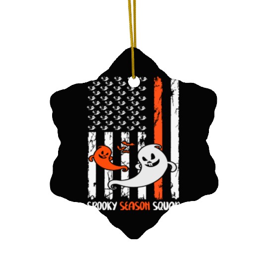 Groovy Halloween Spooky Season Squad US Flag Ceramic Ornaments