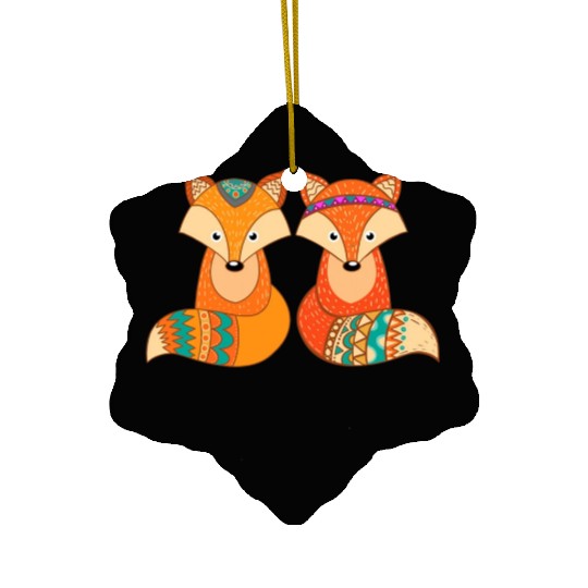 Tribal Fox Couple Wildlife Animal Lover Zookeeper Ceramic Ornaments