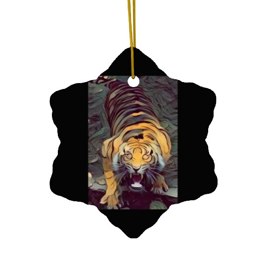 Tiger Color Painted Looking Up Ceramic Ornaments