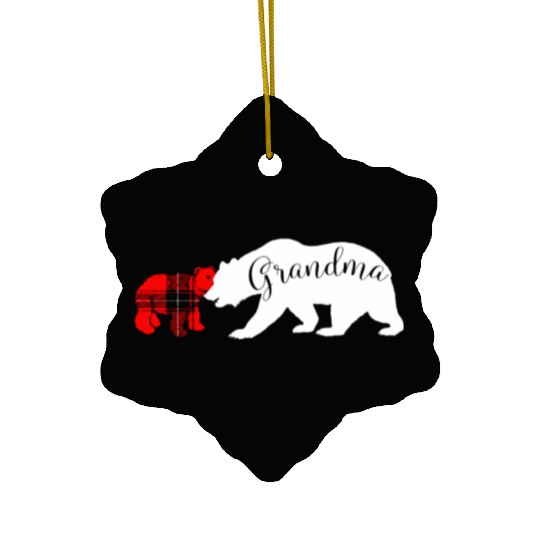 Grandma Bear Red Plaid Cub Mom Christmas Ladies Ceramic Ornaments
