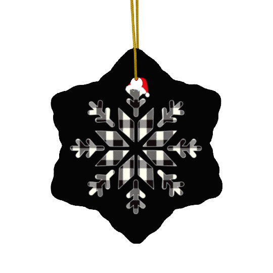 Black Christmas Buffalo Plaid Snowflakes Santa hat Ceramic Ornaments