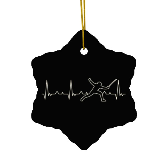 Fencing. Heart. Love. EKG. Pulse. Beat. Ceramic Ornaments